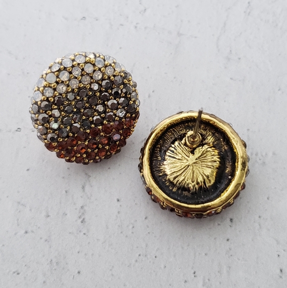NWOT Rhinestone Stud Earrings, Antique Gold Plated Earrings with Pavé Crystals - Picture 4 of 4